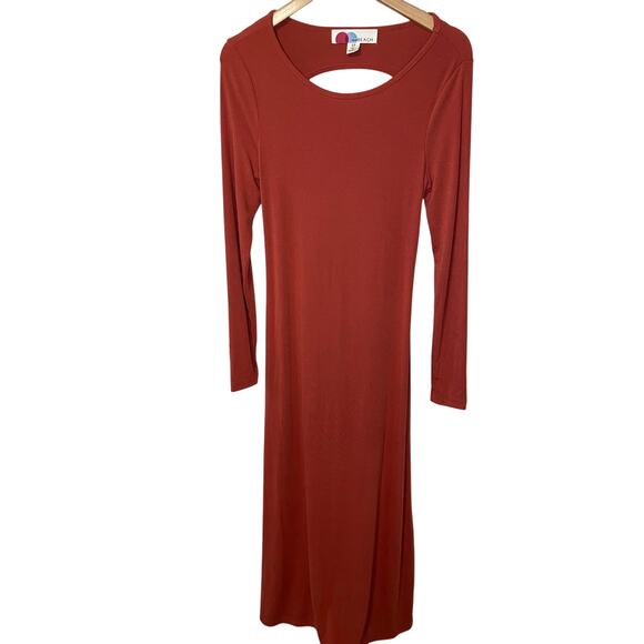 Free People Beach Burnt Orange Long Sleeve Backless Body-Con Maxi Dress Small - Picture 2 of 11